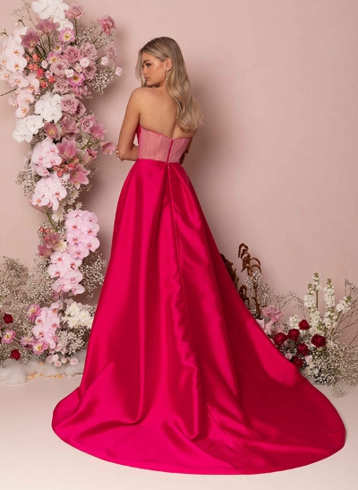 Long One Sholder Bows Prom Dress With Split Front