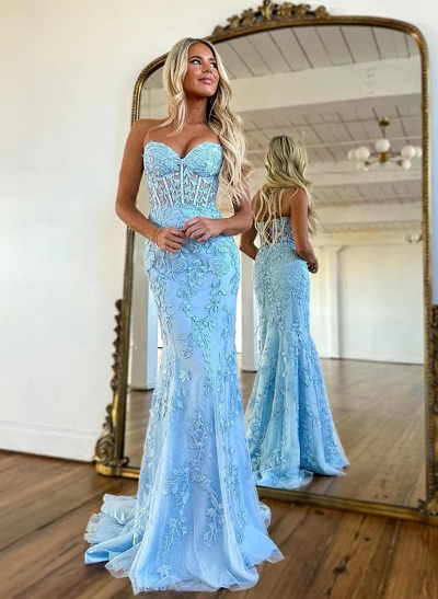 Mermaid Lace Strapless Prom Dress