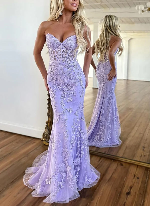 Mermaid Lace Strapless Prom Dress