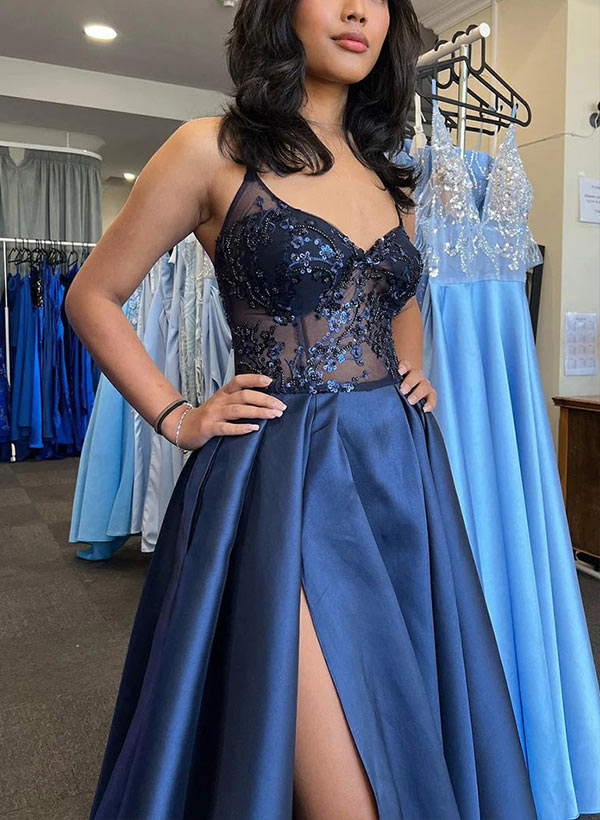 A Line Sequin Prom Dress With Split Front