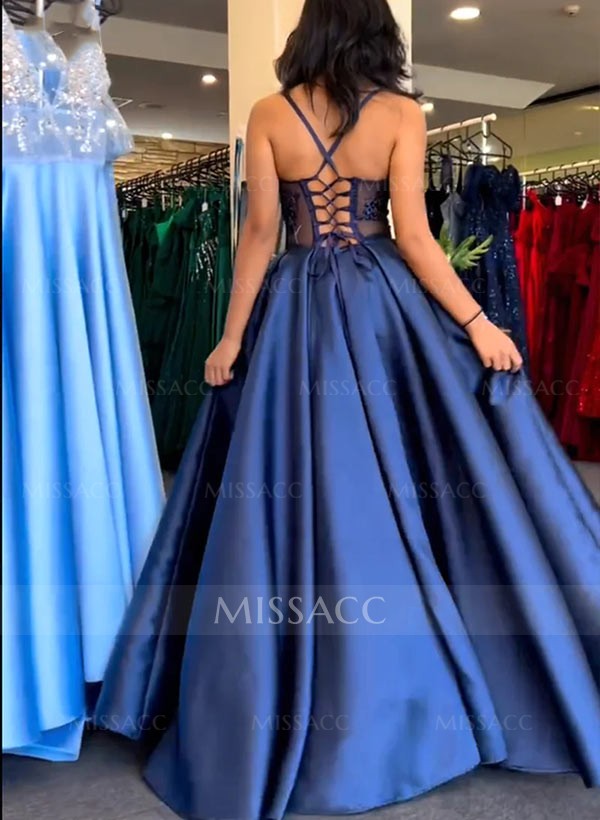 A Line Sequin Prom Dress With Split Front