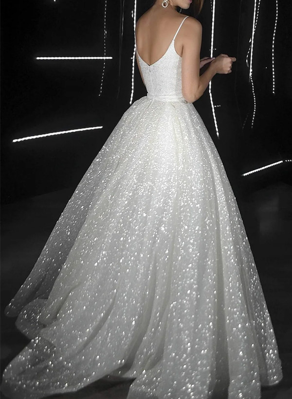 Shiny Ball-Gown Sequined Wedding Dress With Sweep Train