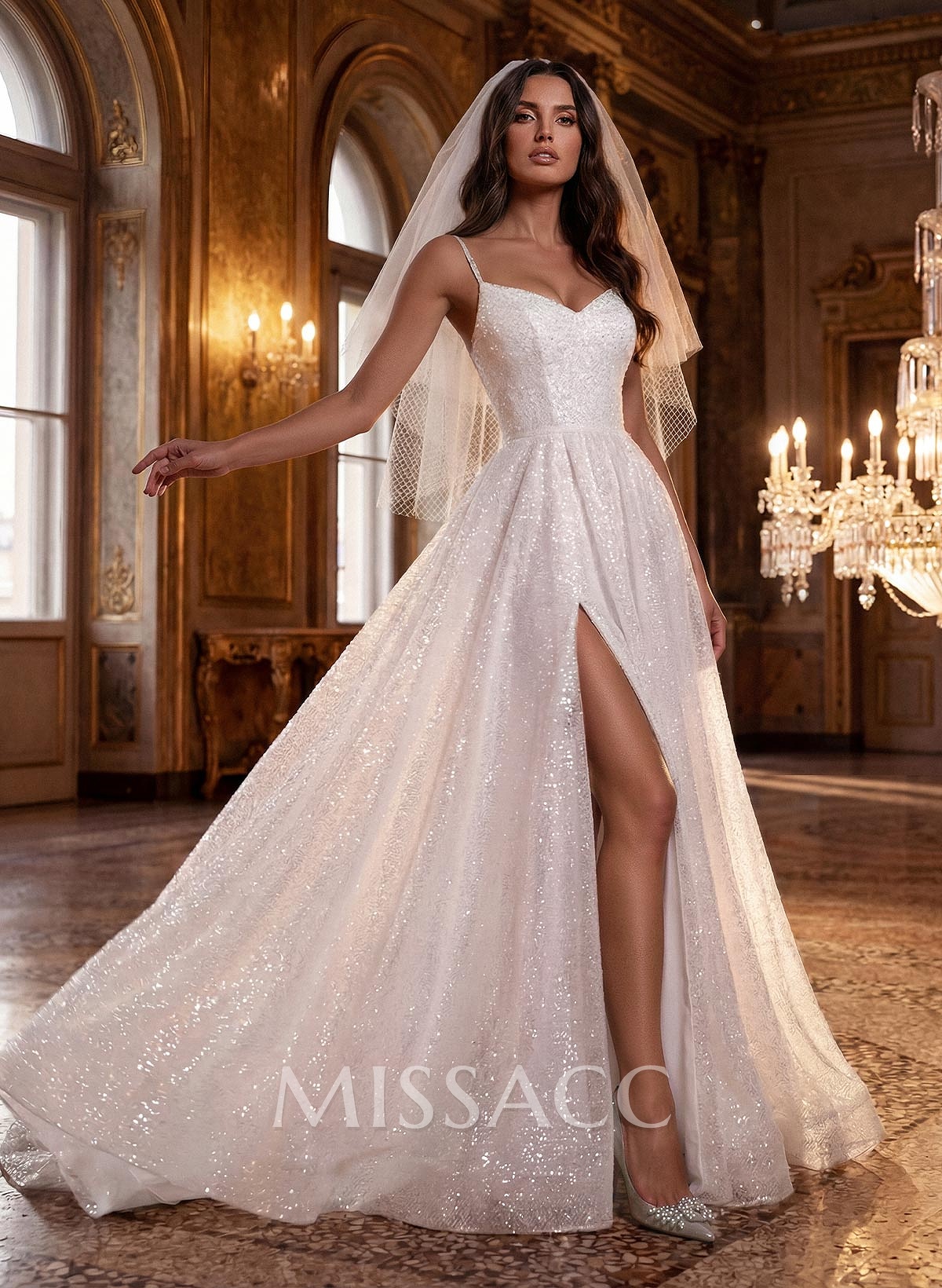 Shiny Ball-Gown Sequined Wedding Dress With Sweep Train Shiny Ball-Gown Sequined Wedding Dress With Sweep Train