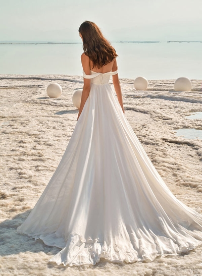 A-Line Sweetheart Sweep Train Chiffon Wedding Dress With Split Front