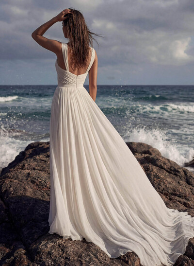 A-Line Chapel Train Chiffon Wedding Dress With Split Front
