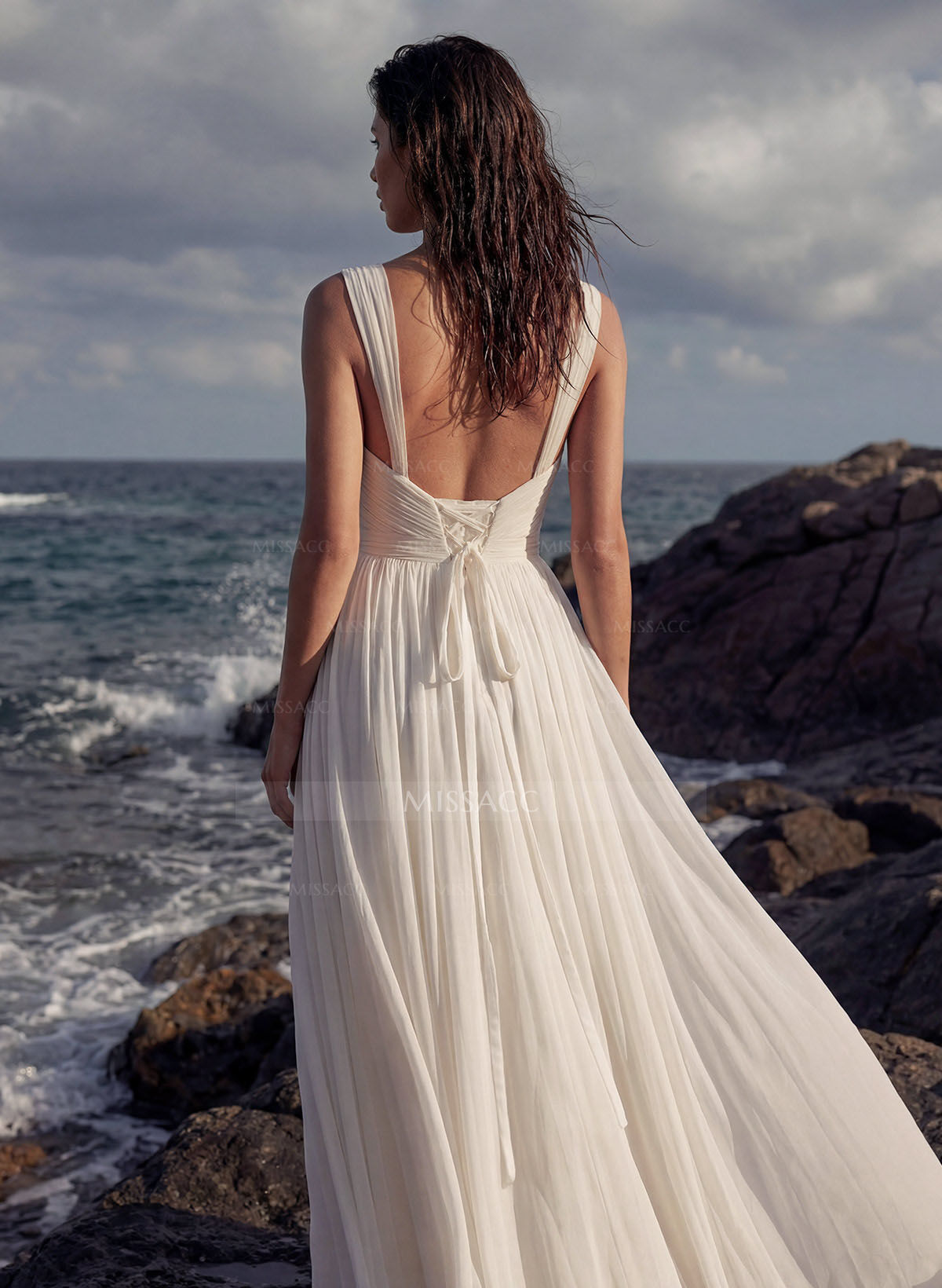 A-Line Chapel Train Chiffon Wedding Dress With Split Front