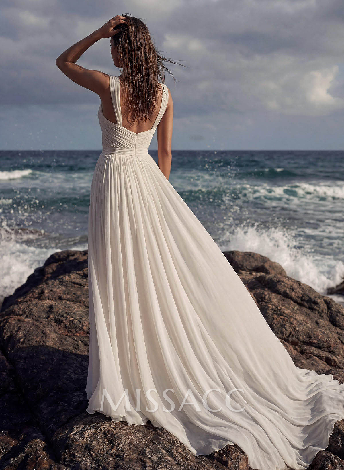 A-Line Chapel Train Chiffon Wedding Dress With Split Front