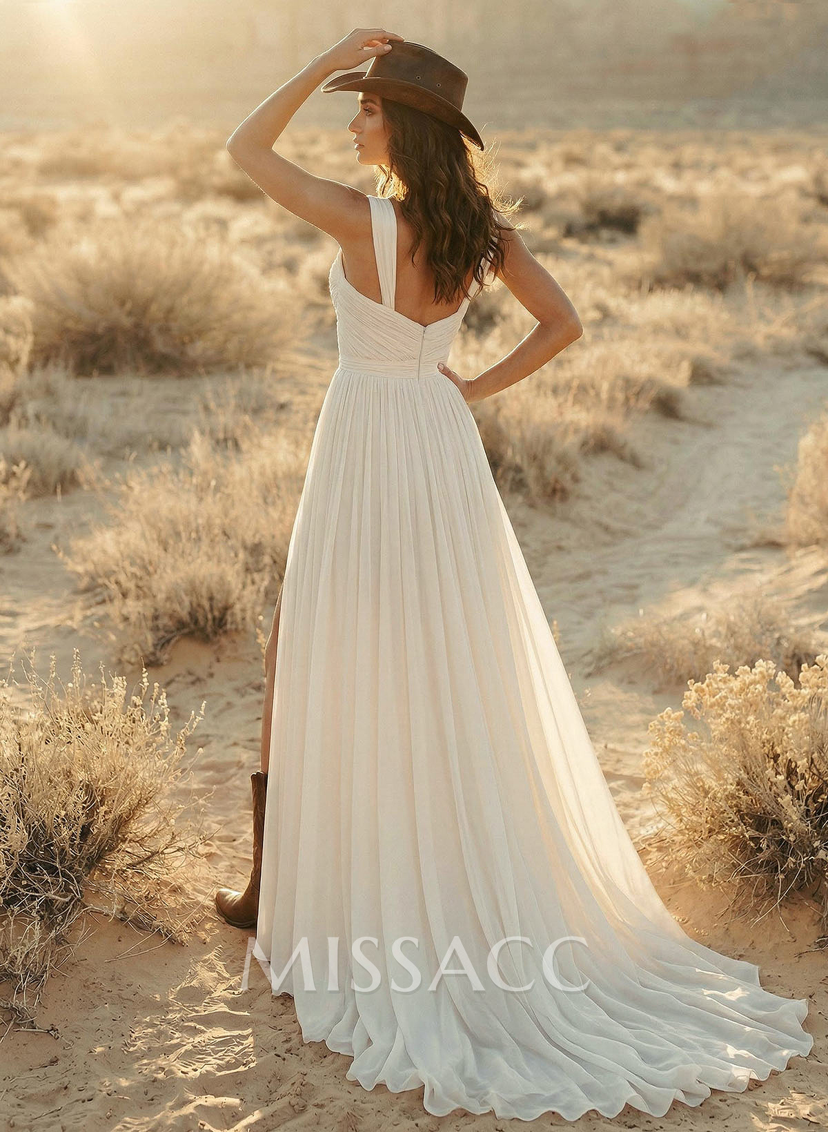 A-Line Chapel Train Chiffon Wedding Dress With Split Front