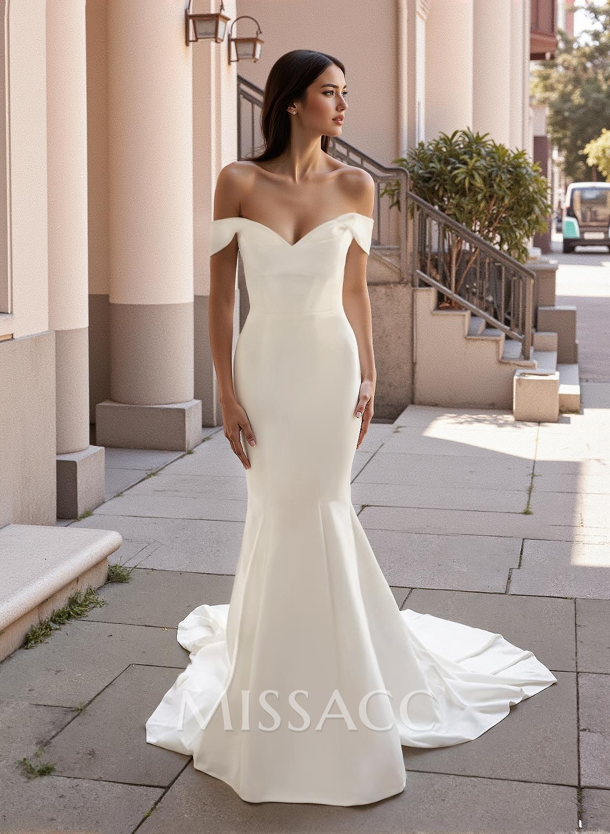 Trumpet/Mermaid Off-The-Shoulder Sweep Train Satin Wedding Dress Trumpet/Mermaid Off-The-Shoulder Sweep Train Satin Wedding Dress