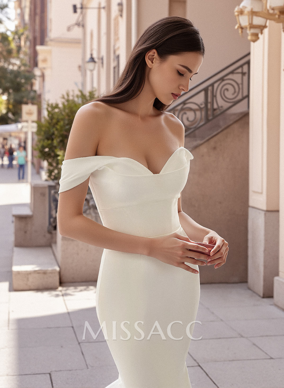 Trumpet/Mermaid Off-The-Shoulder Sweep Train Satin Wedding Dress Trumpet/Mermaid Off-The-Shoulder Sweep Train Satin Wedding Dress