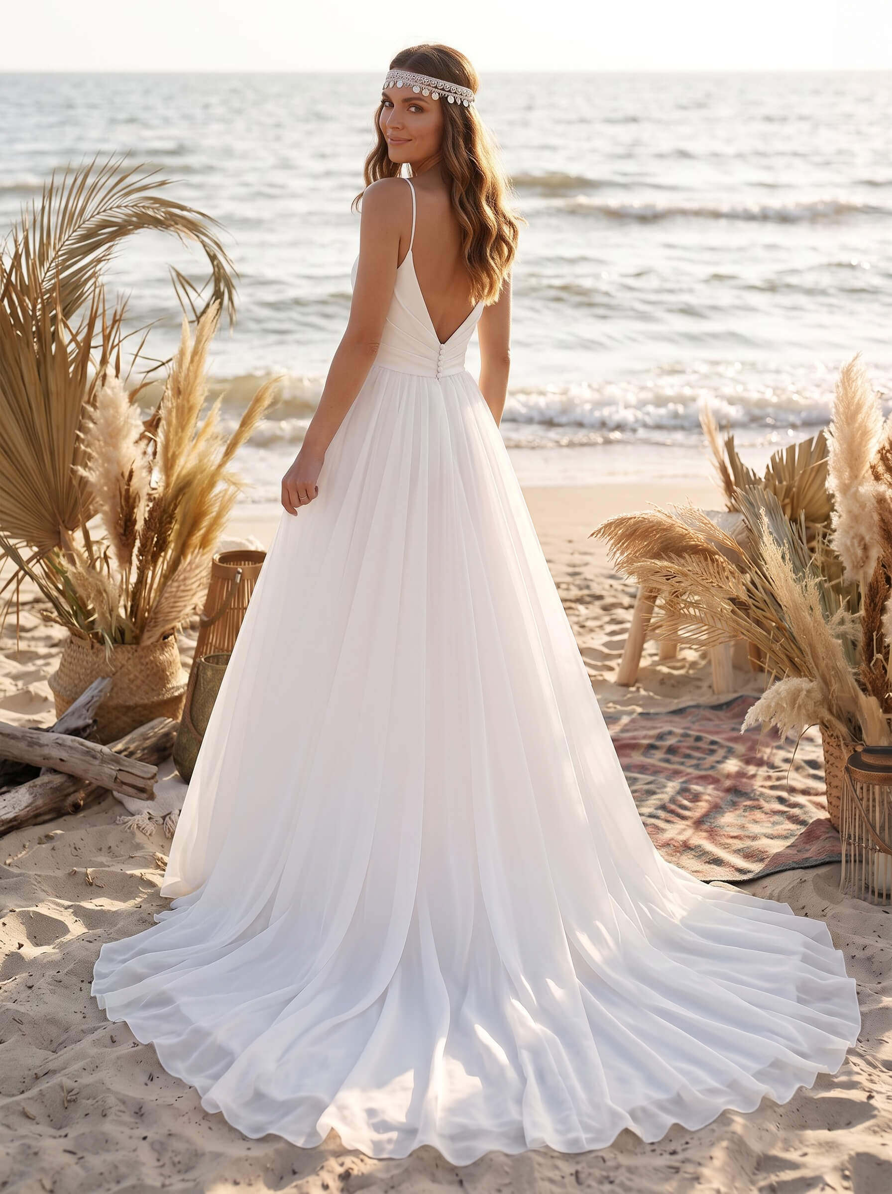 Ball-Gown Scoop Neck Sleeveless Tulle Satin Sweep Train Wedding Dress