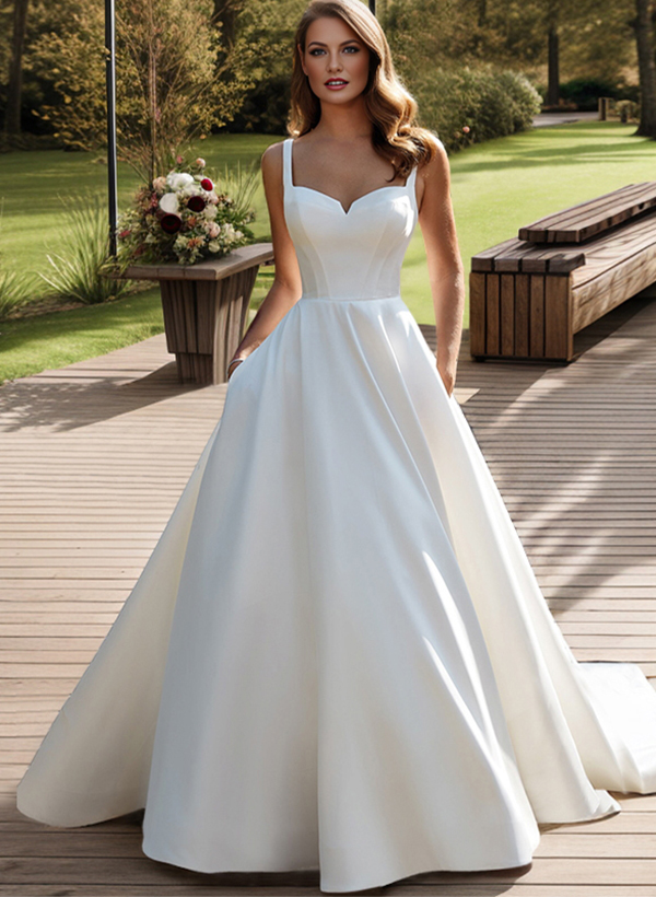 Ball-Gown/Princess Sweetheart Sweep Train Satin Wedding Dress