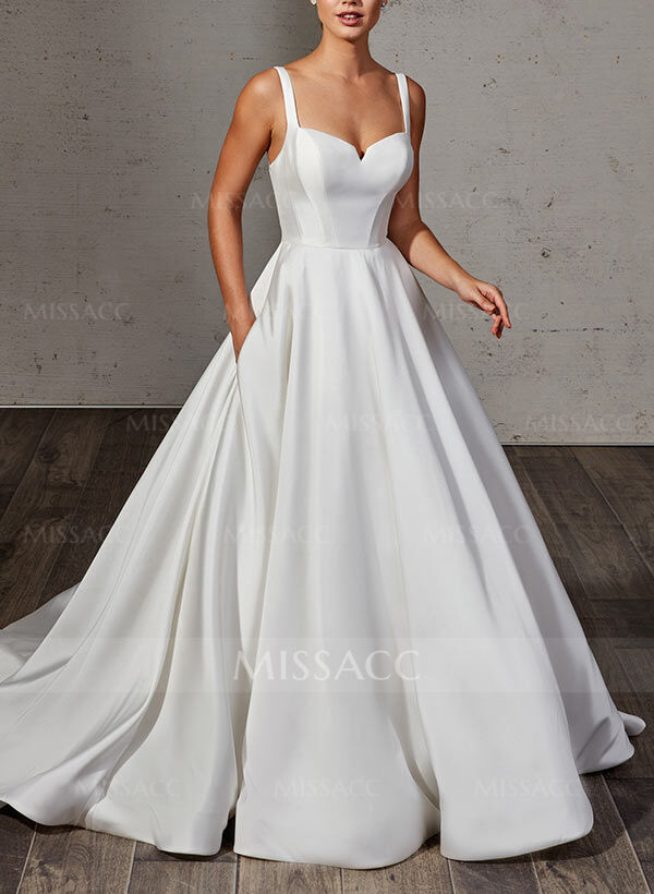 Ball-Gown/Princess Sweetheart Sweep Train Satin Wedding Dress