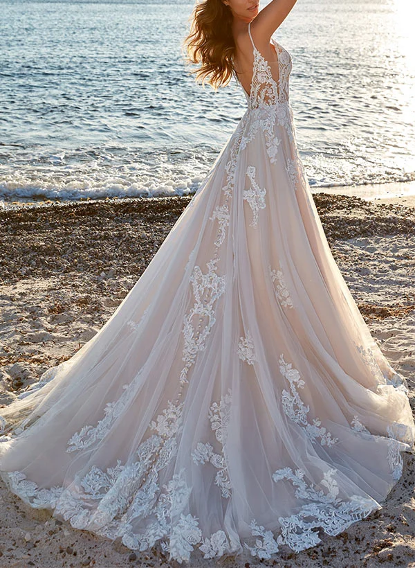 chinese dress ladies A-Line/Princess Halter Sleeveless Sweep/Brush Train Tulle Prom Formal –  Dessiny main image 0