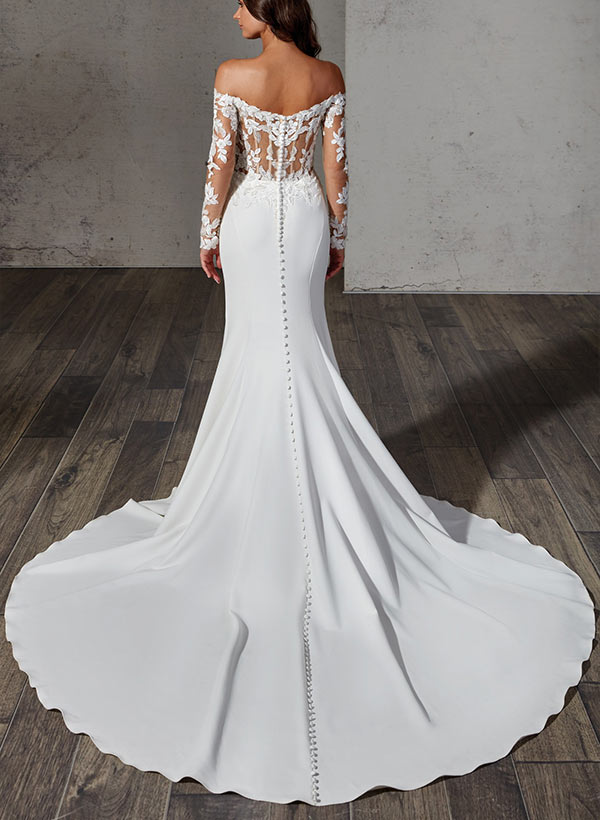Trumpet/Mermaid Off-the-Shoulder Sweep Train Wedding Dress With Lace