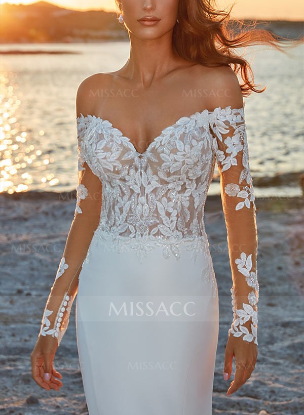 Trumpet/Mermaid Off-The-Shoulder Sweep Train Wedding Dress With Lace