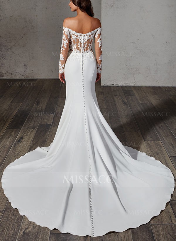 Trumpet/Mermaid Off-The-Shoulder Sweep Train Wedding Dress With Lace