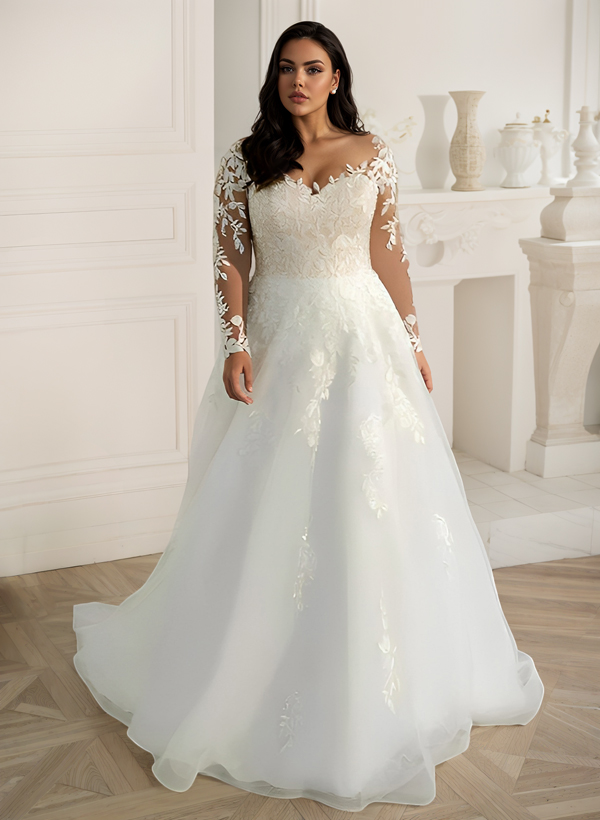 Long Sleeves Plus Size Wedding Dress With Appliques Lace