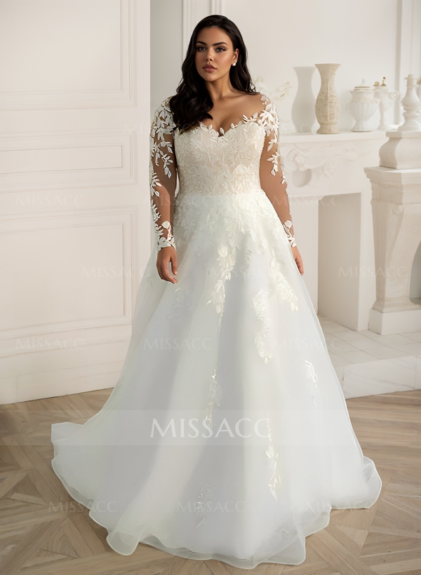 Long Sleeves Plus Size Wedding Dress With Appliques Lace
