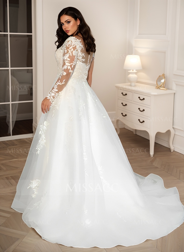 Long Sleeves Plus Size Wedding Dress With Appliques Lace