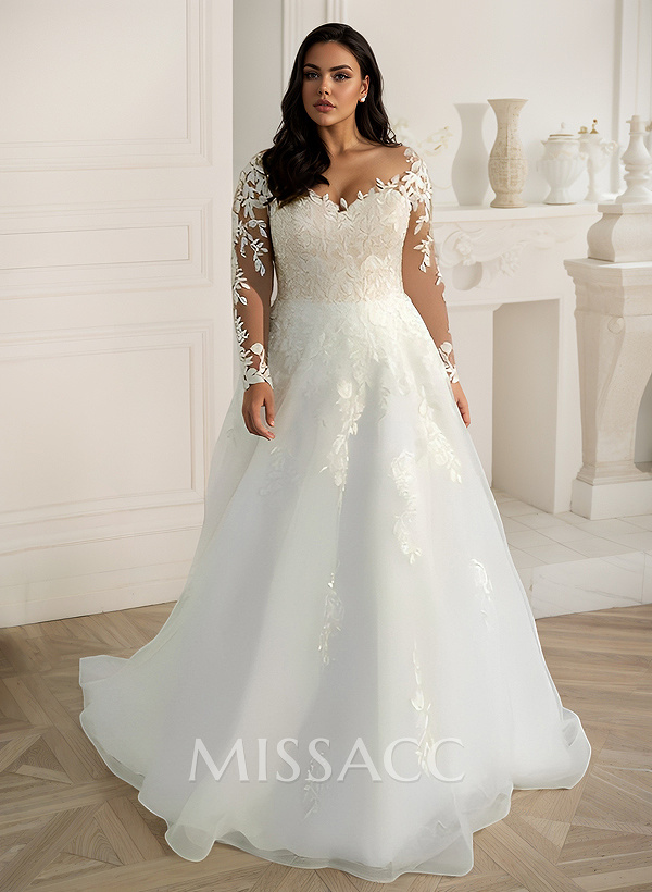 Long Sleeves Plus Size Wedding Dress With Appliques Lace Long Sleeves Plus Size Wedding Dress With Appliques Lace
