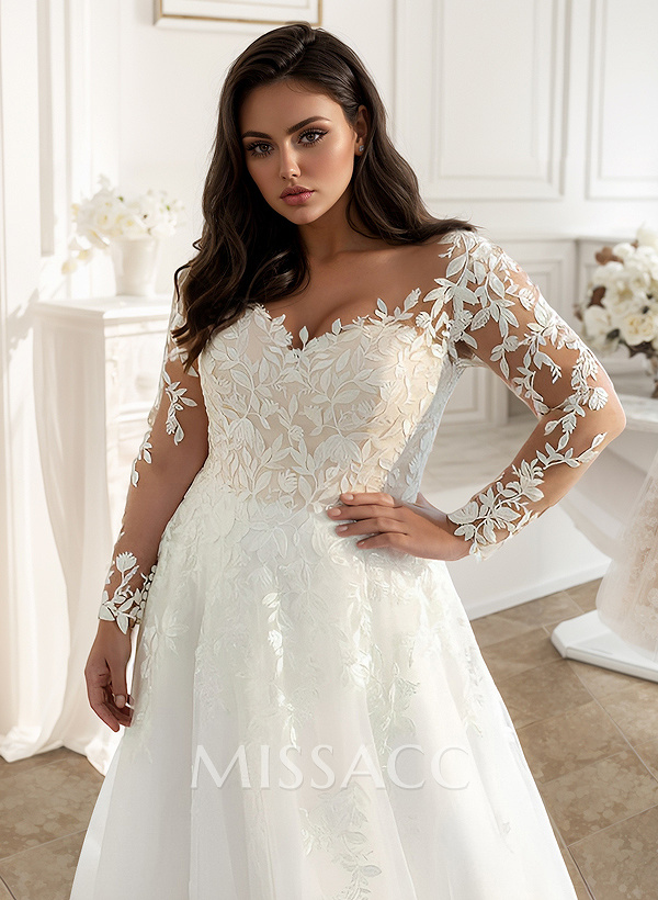 Long Sleeves Plus Size Wedding Dress With Appliques Lace Long Sleeves Plus Size Wedding Dress With Appliques Lace