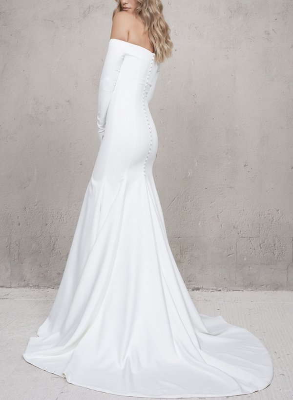 Long Sleeves Off-the-Shoulder Trumpet/Mermaid Wedding Dresses With Satin Sweep Train