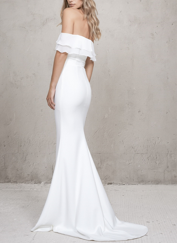 Off-the-Shoulder Trumpet/Mermaid Satin Wedding Dresses With Cascading Ruffles 