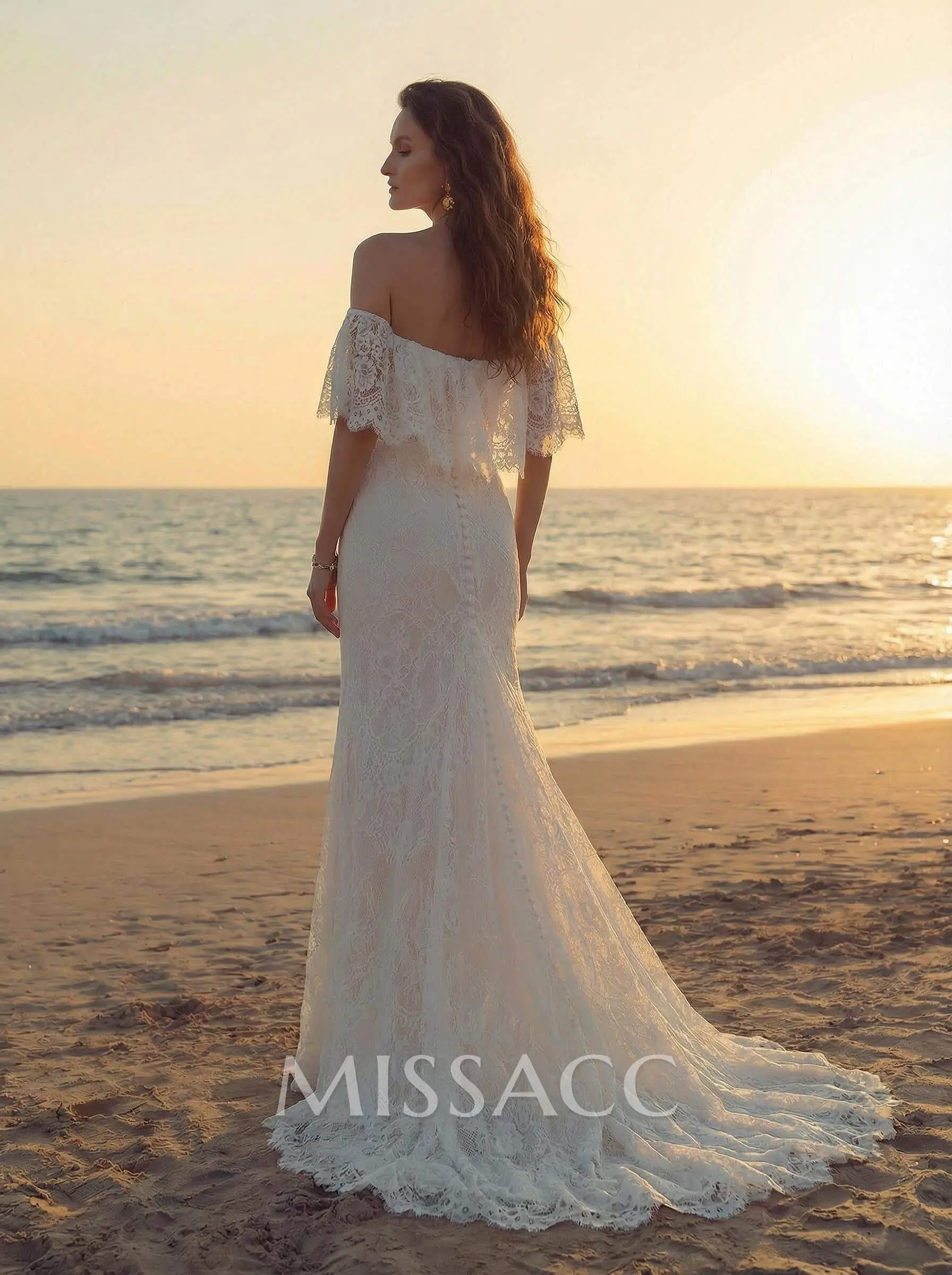 boho lace off the shoulder wedding dress Off-the-Shoulder Boho Wedding Gown