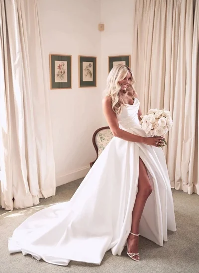 Ball-Gown/Princess Strapless Sleeveless Satin Sweep Train Wedding Dresses With Split Front