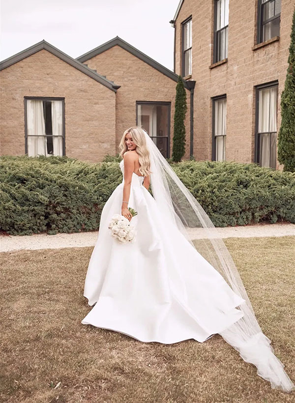 Ball-Gown/Princess Strapless Sleeveless Satin Sweep Train Wedding Dresses With Split Front