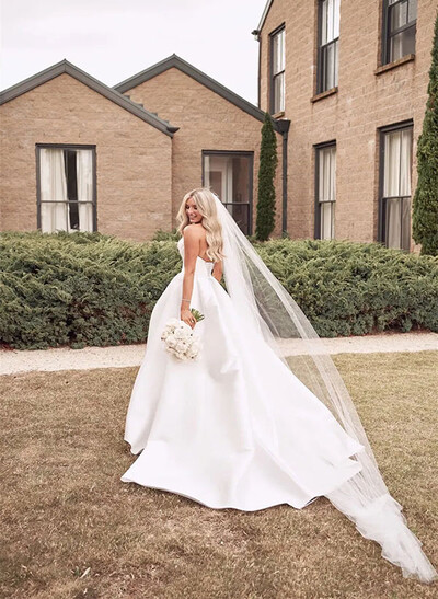 Ball-Gown/Princess Strapless Sleeveless Satin Sweep Train Wedding Dresses With Split Front