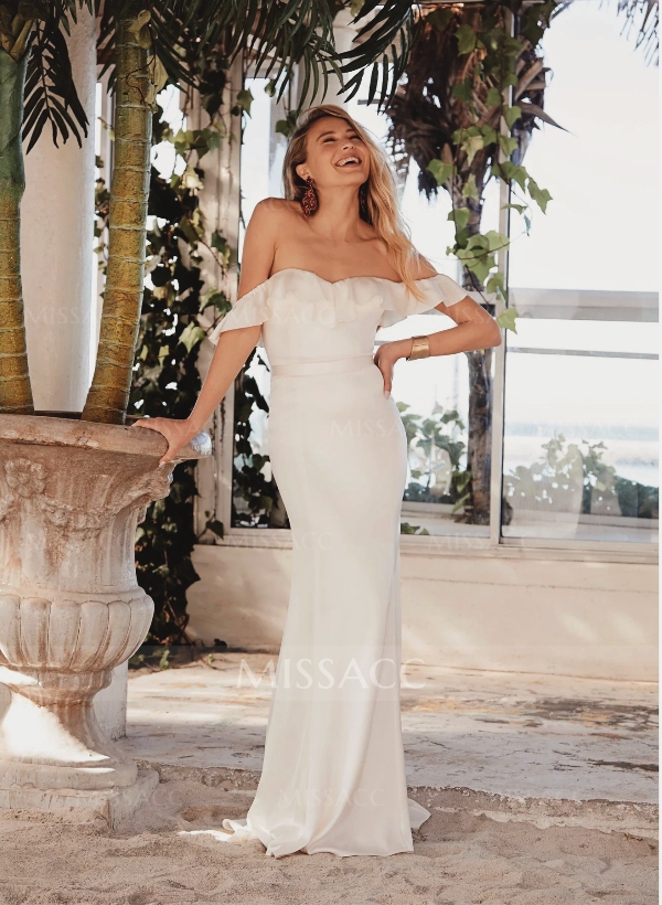 Off-the-Shoulder Boho Modern Wedding Dresses With Ruffle 