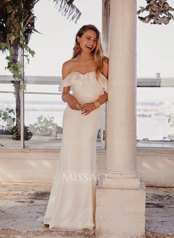 Off-the-Shoulder Boho Modern Wedding Dresses With Ruffle 