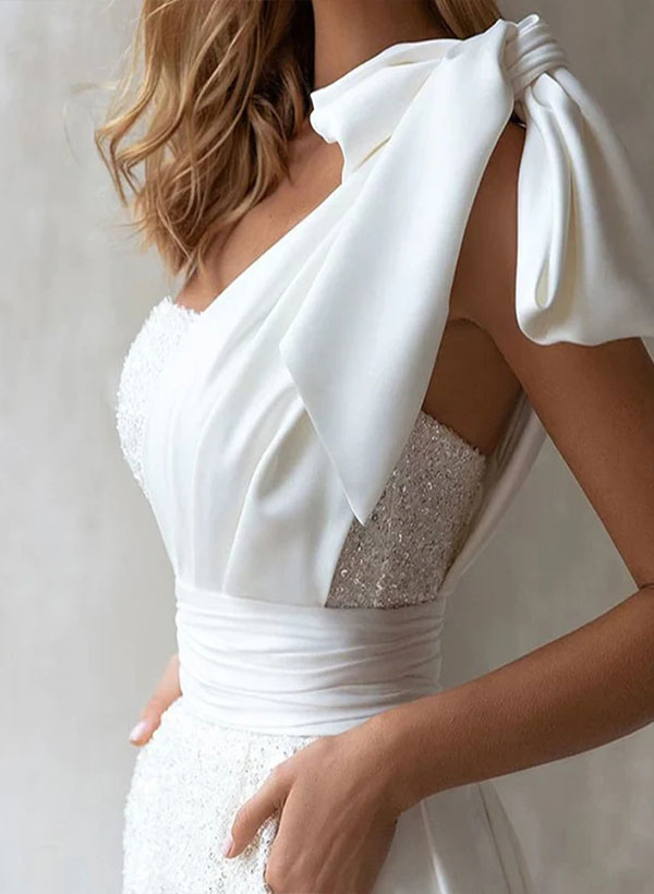 One-Shoulder Sleeveless Court Train Sequined Wedding Dresses