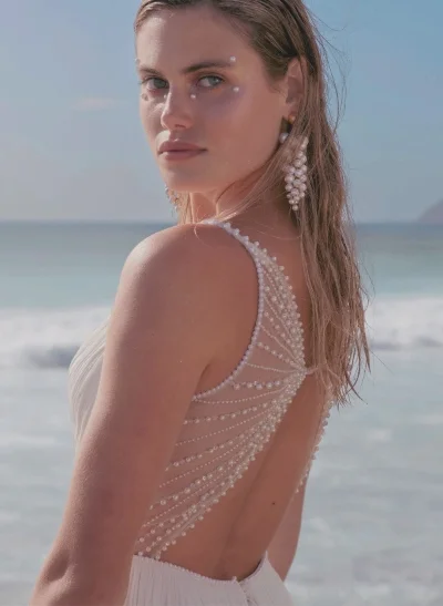 Peal Beach Sex Wedding Dresses With Tulle Sweep Train