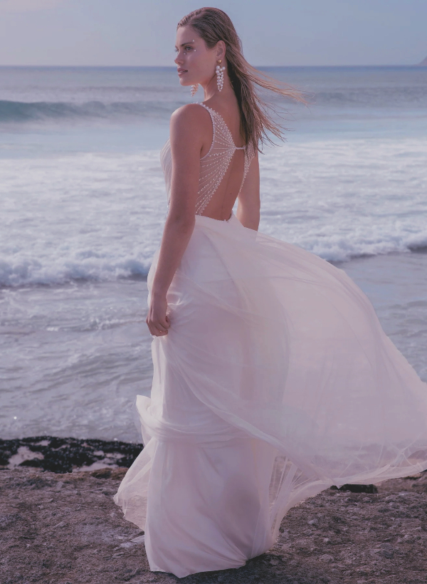 Peal Beach Sex Wedding Dresses With Tulle Sweep Train