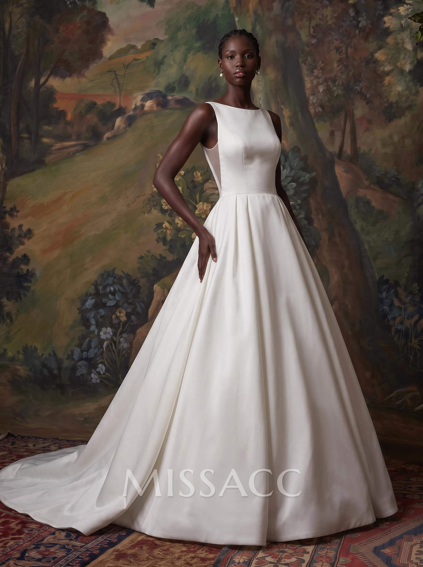 Simple Ball-Gown/Princess Satin Chapel Train Wedding Dresses With Scoop Neck