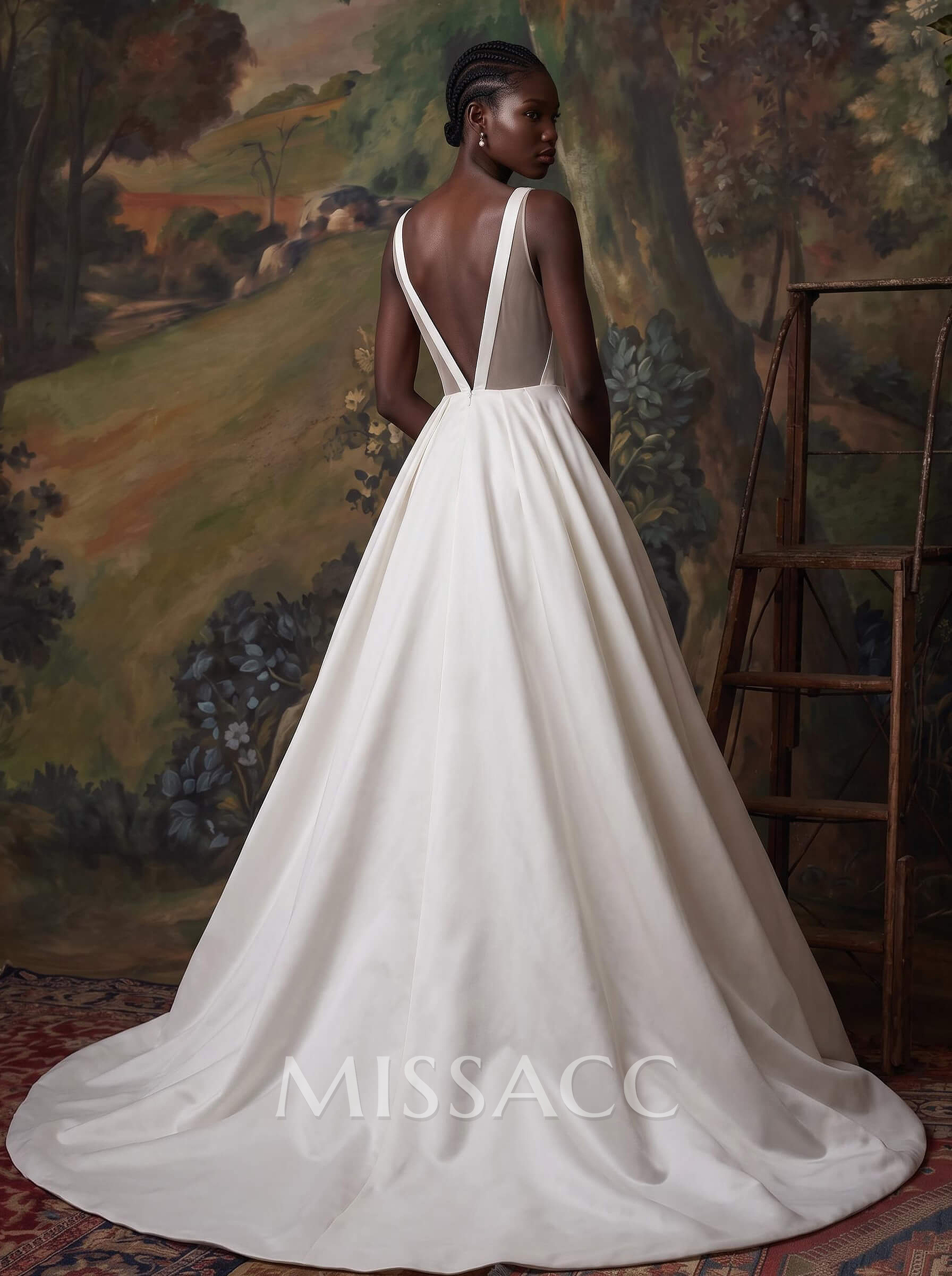 Simple Ball-Gown/Princess Satin Chapel Train Wedding Dresses With Scoop Neck