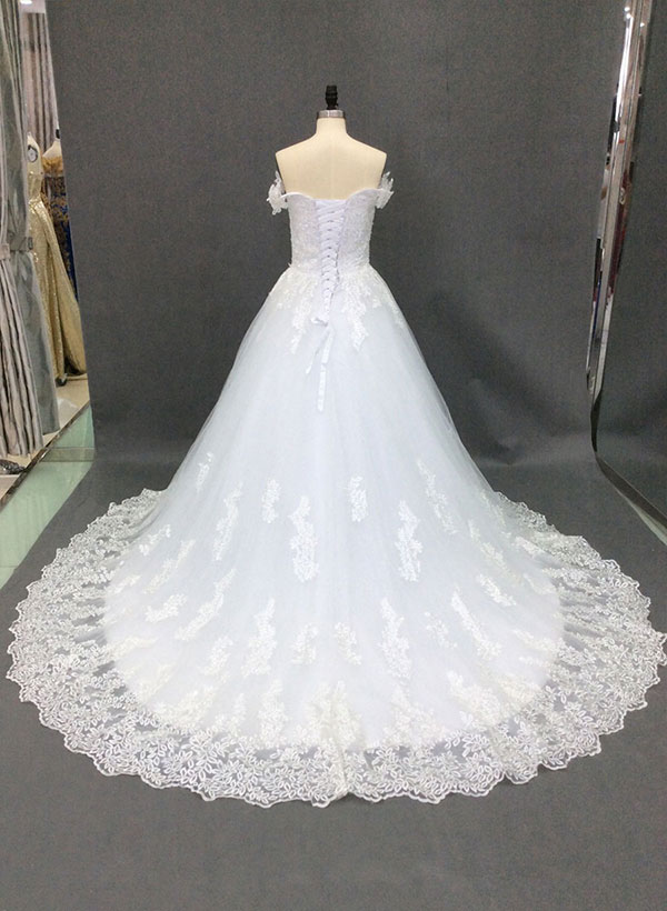 Vintage Ball-Gown Wedding Dresses With Off-the-Shoulder Short sleeves ...