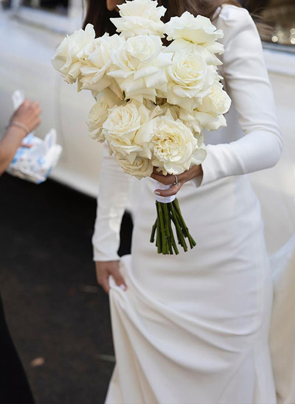 Long Sleeve Square Neckline Elastic Satin Wedding Dresses