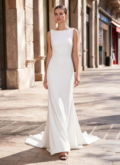 Simple Mermaid Elastic Satin Wedding Dresses With Reception Court Train