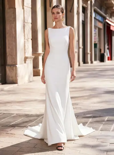 Simple Mermaid Elastic Satin Wedding Dresses With Reception Court Train