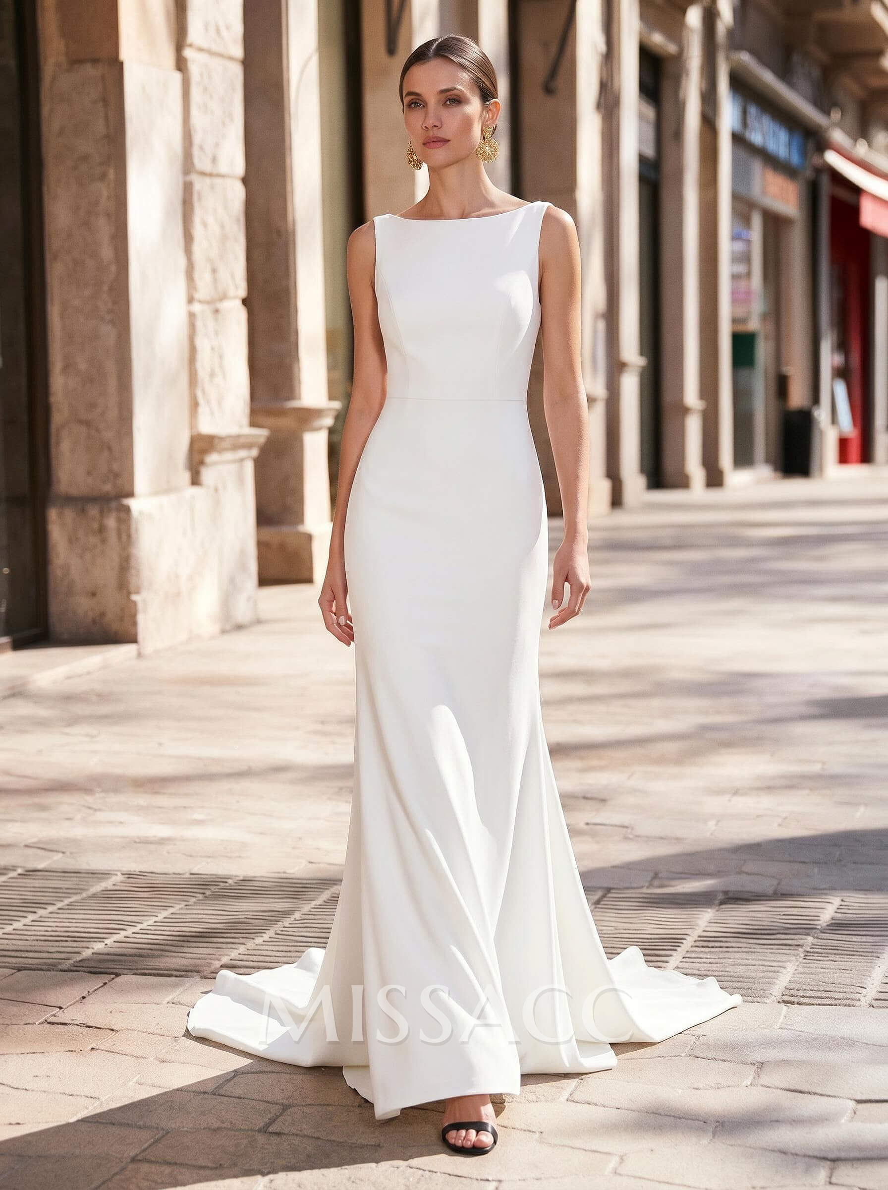 Simple Mermaid Elastic Satin Wedding Dresses With Reception Court Train Simple Mermaid Elastic Satin Wedding Dresses With Reception Court Train