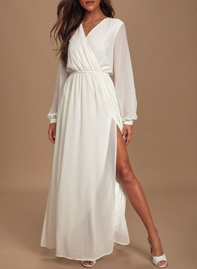 Simple Boho Long Sleeves Wedding Dresses With Bridal Shower