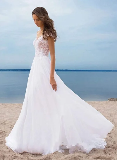 Boho Wedding Dresses 2023 Chiffon V Neck A Line Split Front Bridal Dresses For Beach Wedding