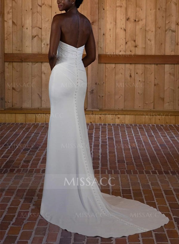 Sex Strapless Mermaid Wedding Dresses With Sweep Train