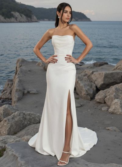 Sex Strapless Mermaid Wedding Dresses With Sweep Train