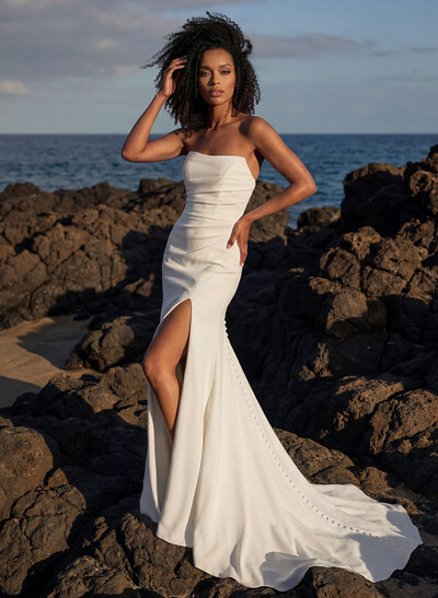 Sex Strapless Mermaid Wedding Dresses With Sweep Train