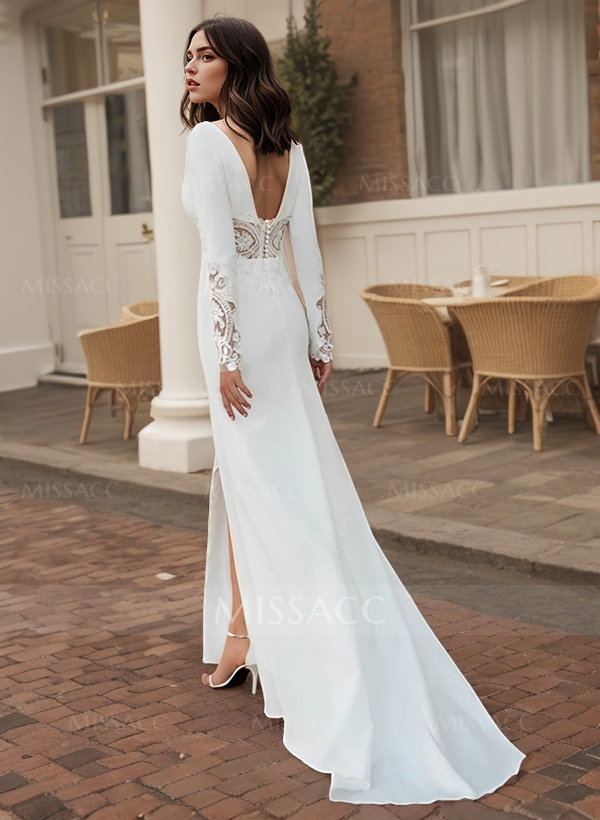 Elegant Lace Long Sleeves Wedding Dress With Split Front